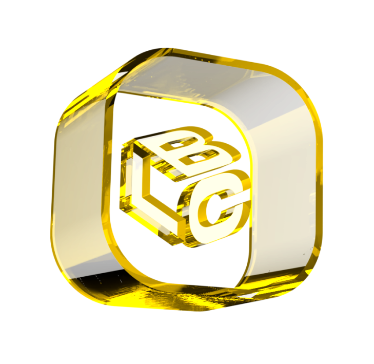 Logo do LCbank com letras B, L, C em dourado e 3D