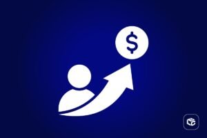 Pessoa com seta ascendente e cifrão, simbolizando aumento de crédito.